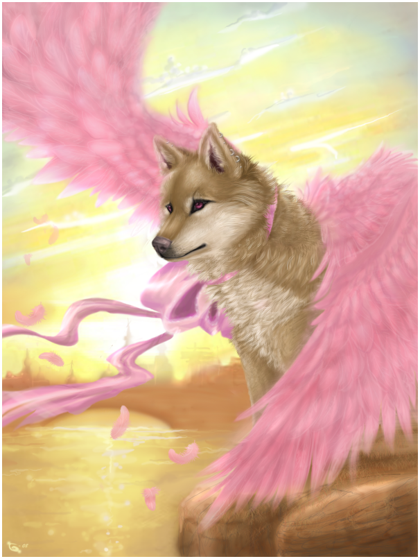 pink wolf with wings